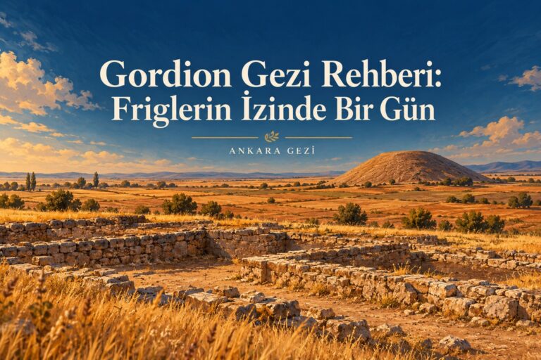 Gordion Gezi Rehberi: Friglerin İzinde Bir Gün başlıklı temsili arkeolojik alan illüstrasyonu